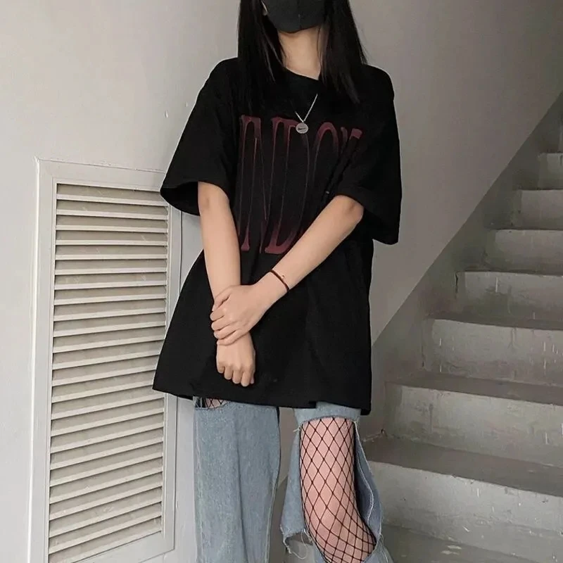 

Women T-shirts Printed Oversized T-shirt Female Summer with Short Sleeve Top punk clothes shirt vintage black Streetwear tshirt