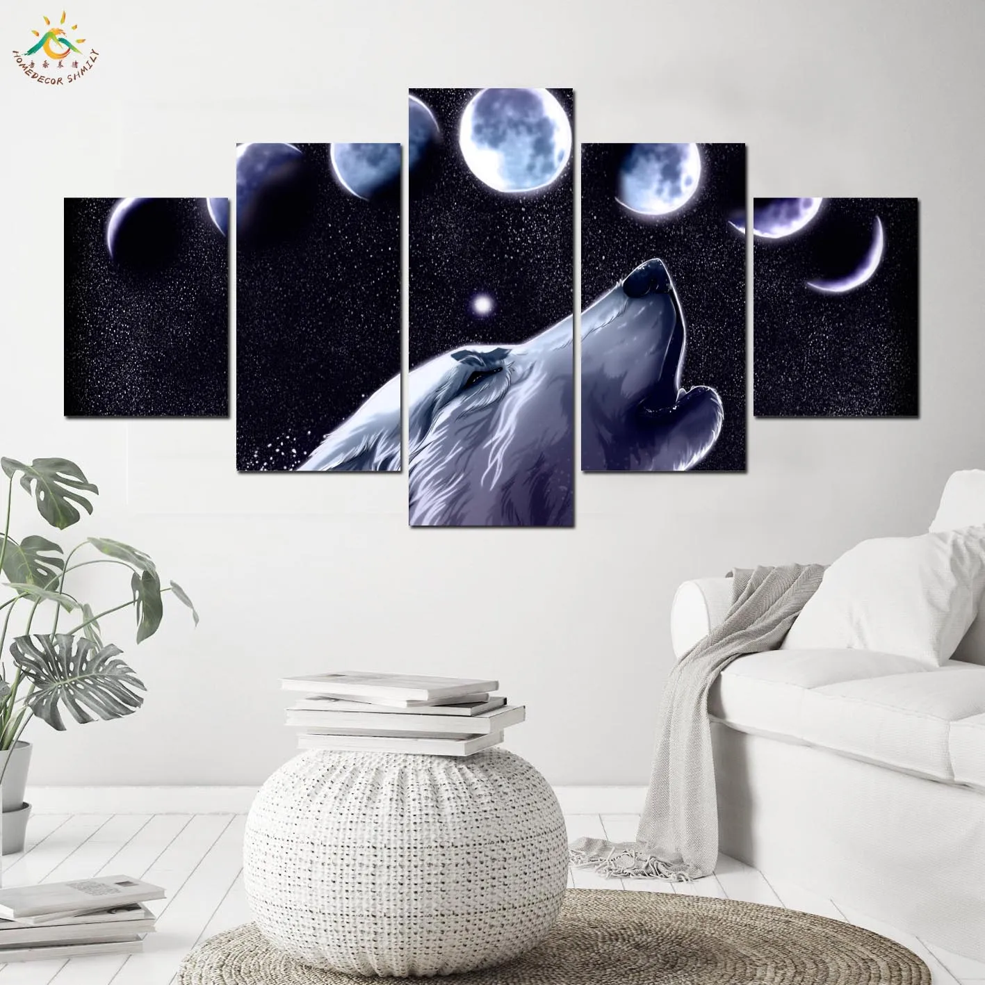 Ночной Волк под луной Eclipse модульная Фотографии Современный домашний декор стены