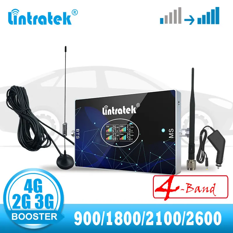 Lintratek автомобильный четырехдиапазонный усилитель 2G 3G 4G сотового сигнала 850 800 1800
