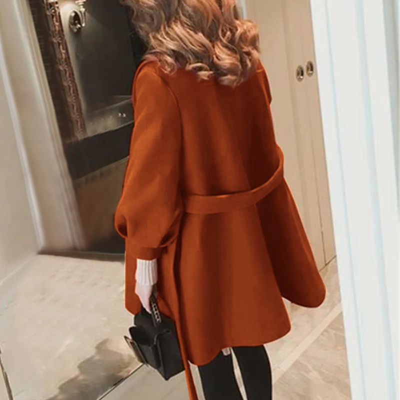 

Autumn and Winter Women Wool Coat Fashion with Waist Jacket Solid Color Puff Sleeve Wide Loose Jacket Korean Chic Cardigan S-5XL