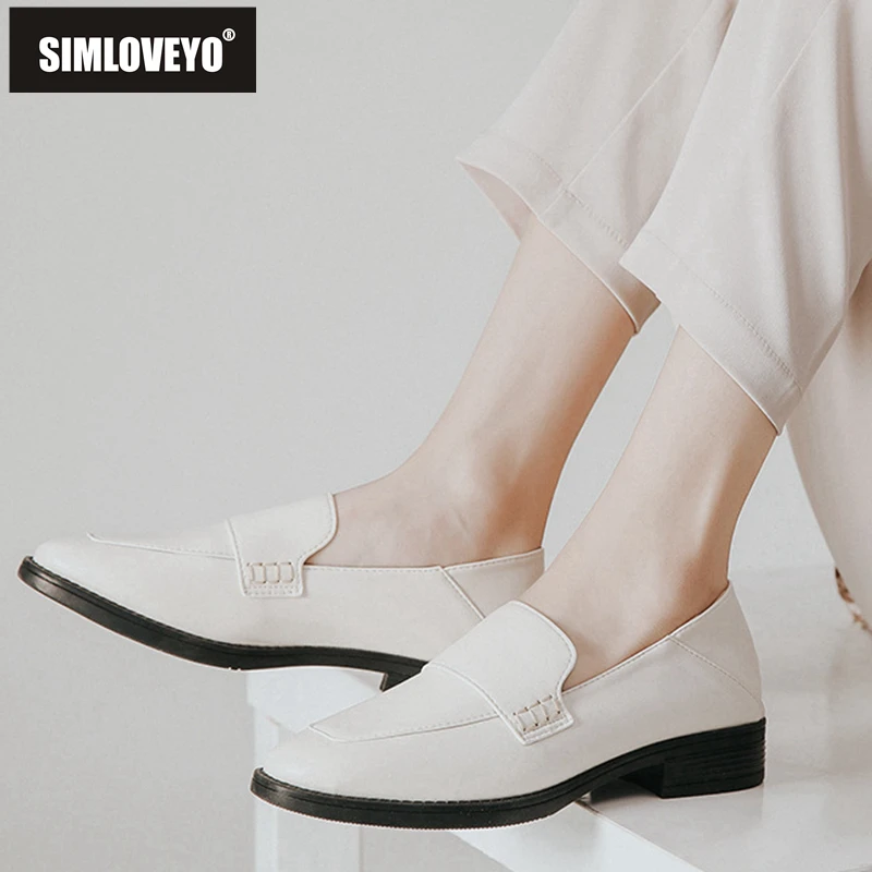 

SIMLOVEYO, новинка 2021, женские туфли на плоской подошве, квадратный носок, без застежки, мягкая кожа, винтажные классические, сочетания, для студе...