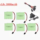 NiMH аккумулятор 4,8 в, 3000 мАч, с зарядным кабелем для радиоуправляемых игрушек, танок, роботов, лодок, пистолетов, Ni-MH AA, 4,8 В, аккумуляторная батарея от 1 шт. до 5 шт.