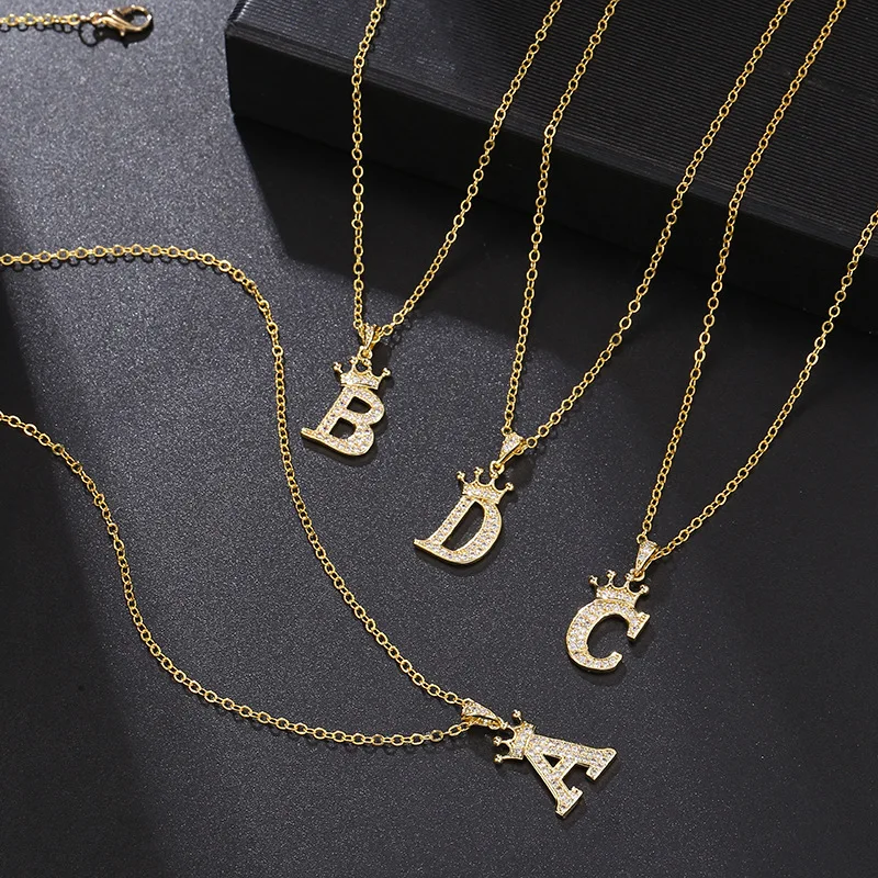 

New Fashion Zircon Crown Letter Pendant Necklace Luxury Women Crystal Necklace Jewelry Gift Men's Hip Hop Rock Necklace