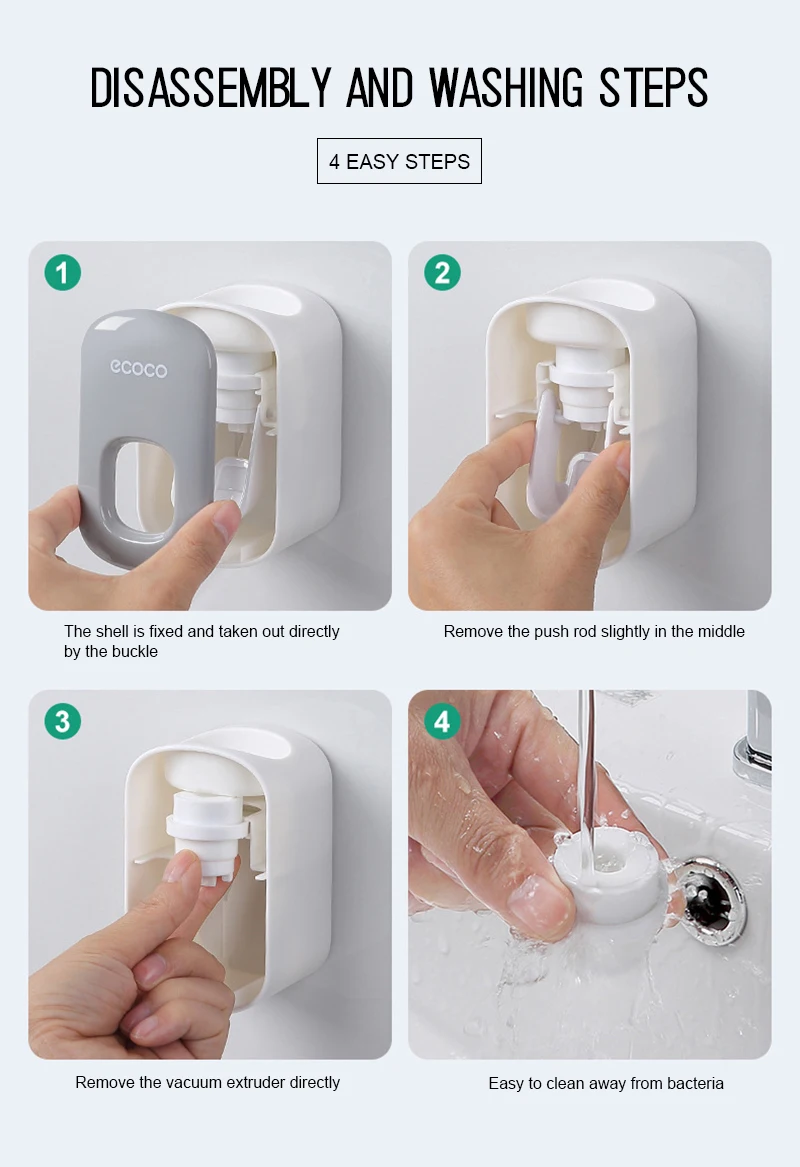 Bathroom Accessories Set Automatic Toothpaste Dispenser Dust-proof Toothbrush Holder Wall Mount Squeezers Black/gray | Дом и сад