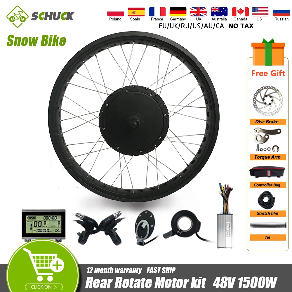 

Electric Fat Bike Kit Snow Wheel 20 26 inch 48V 1500W 4.0 Tyre 170mm Brushless Rear Rotate Hub Motor Bicycle Conversion Kit