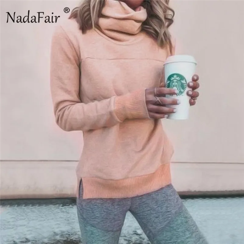 Nadafair водолазка розовая толстовка женские повседневные зимние толстовки
