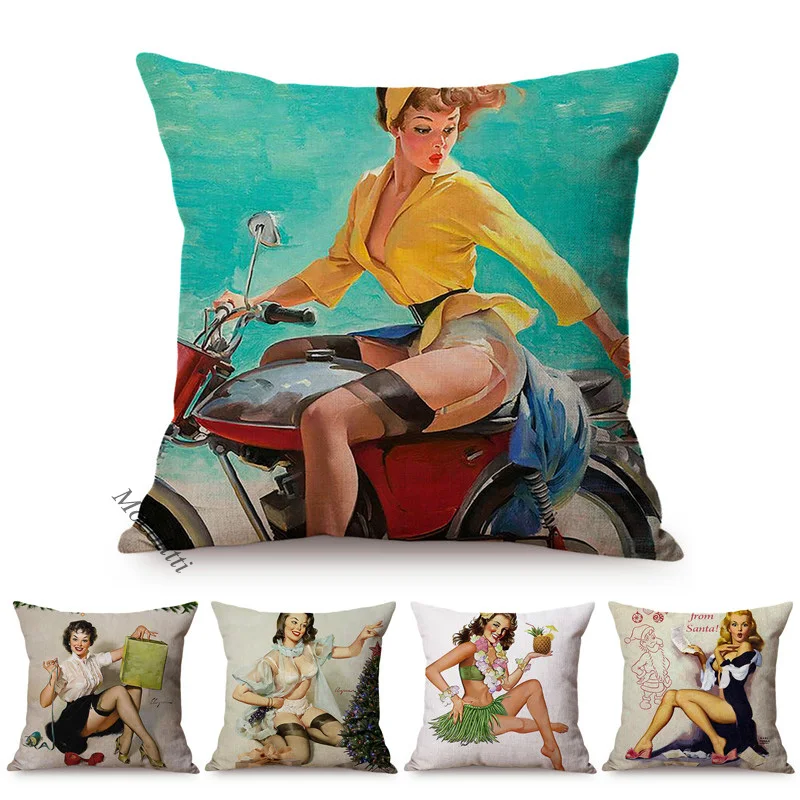 

Sexy Woman Pattern Cushion Cover Vintage Fashion Lady Christmas Sexy Charming Decoration Room Sofa Throw Pillow Case Kussenhoes
