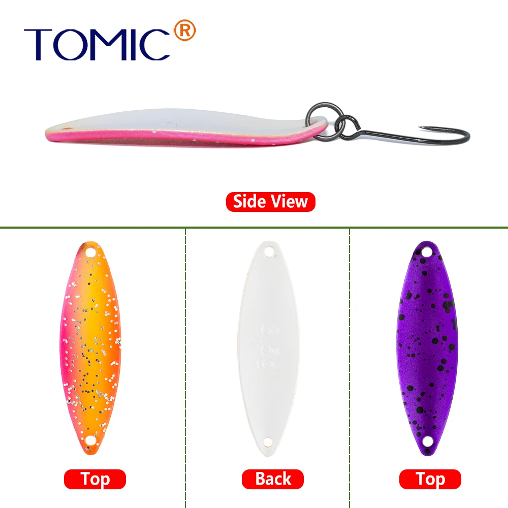 Tomic 1 шт. 1,6 г 2,7 г 3,5 г микро узкие латунные металлические ложки УФ сверкающие цвета окунь форель области один крючок рыболовные приманки Pesca