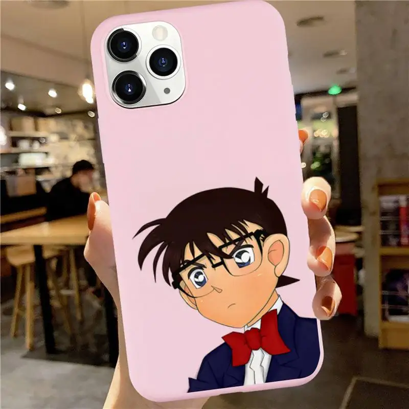 

Detective Conan Phone Case Pink Candy Color for iPhone 6 7 8 11 12 s mini pro X XS XR MAX Plus