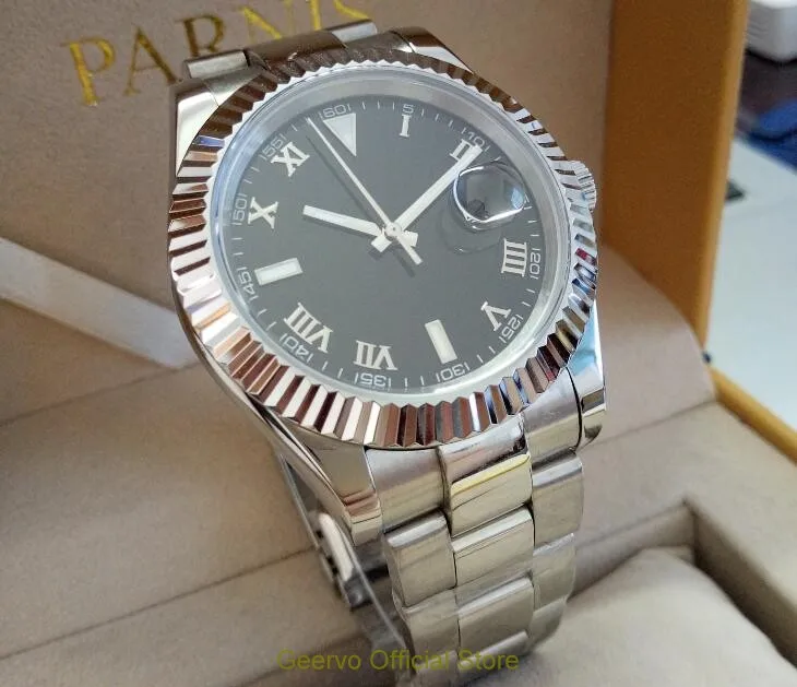 Сапфировое стекло 40 мм GEERVO черный циферблат Азиатский автоматический механизм