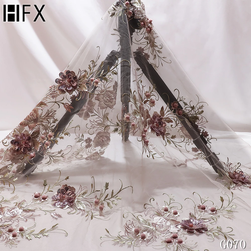 HFX Высокое качество Французский Тюль Кружево роскошный 3d цветок французская Сетка кружево африканский тюль сетка кружево для свадебного платья GC071