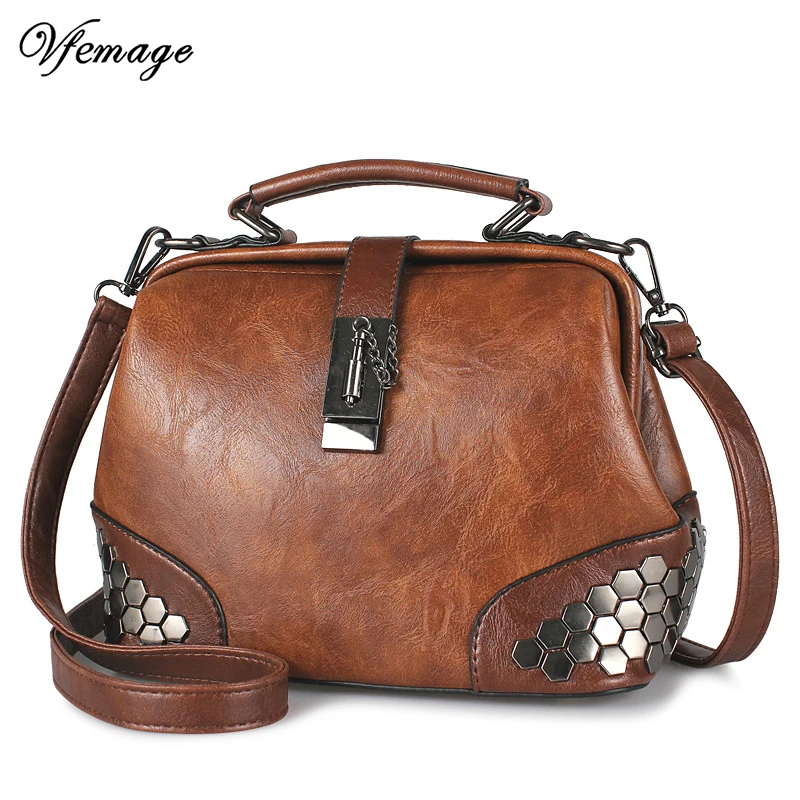 Vfemage женская сумка с заклепками винтажная на плечо дешевые женские маленькие