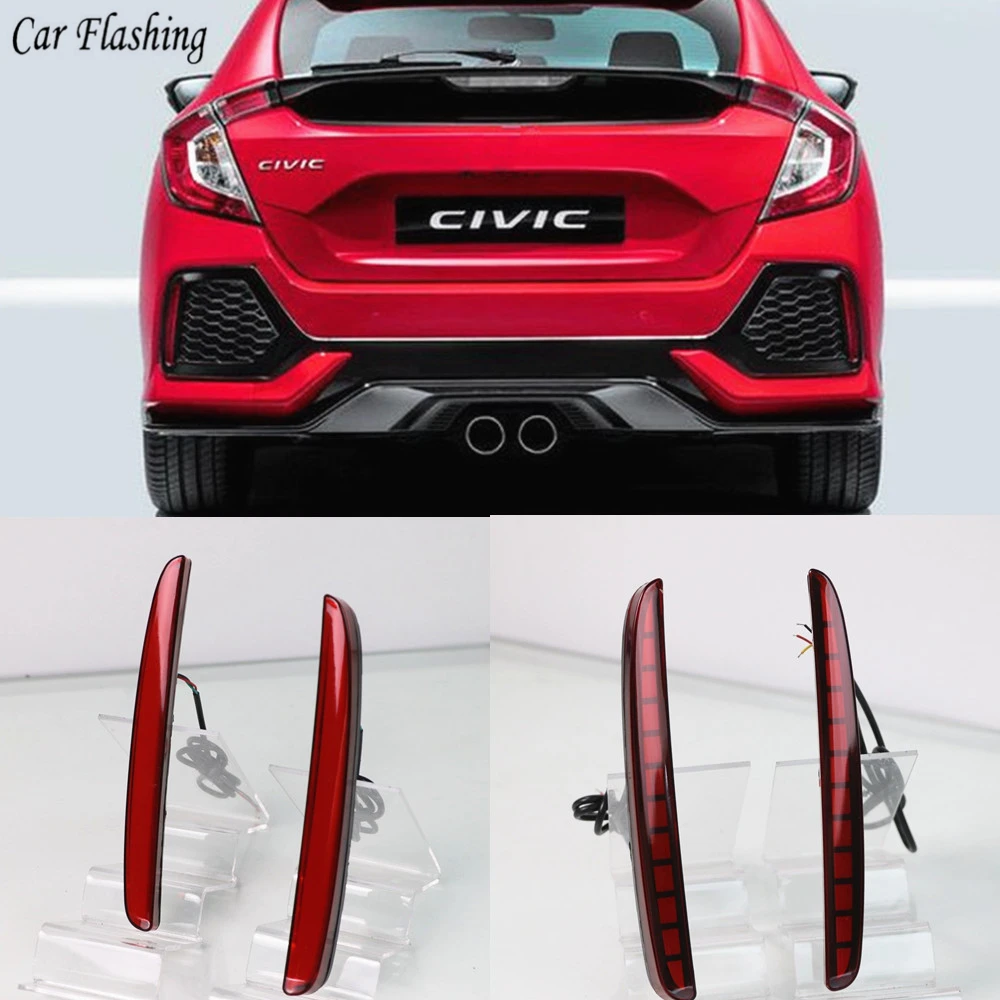 Автомобильный мигающий 2 шт. для Honda Civic Тип R 2016 2017 2018 светодиодный задний бампер