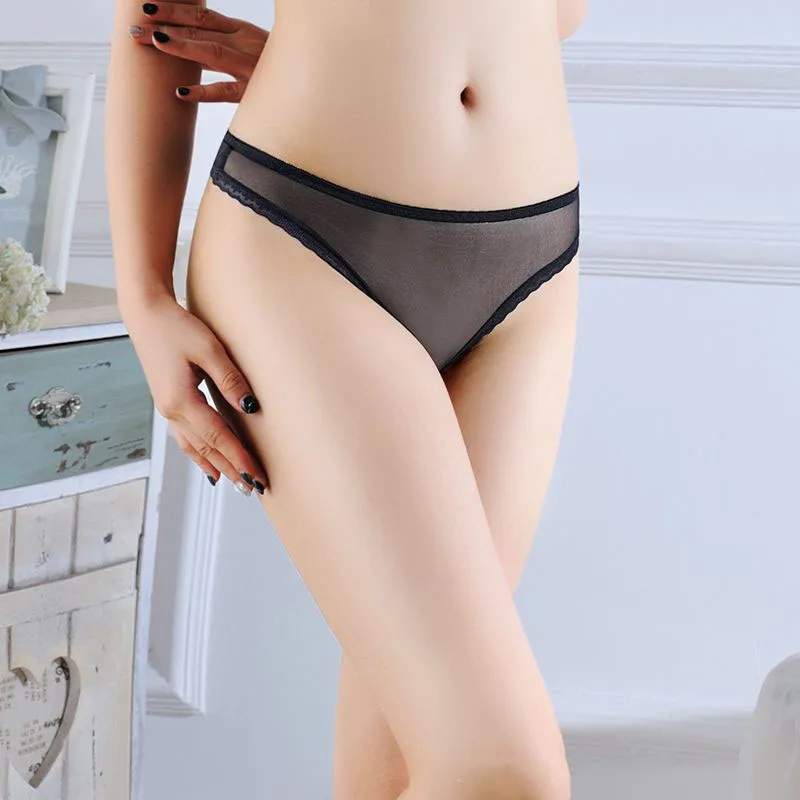 

New Sexy Thin Fully Transparent Low Waist Women Briefs Lace Net Yarn Elastic Panty Solid Color Breathable Female Underpant C69