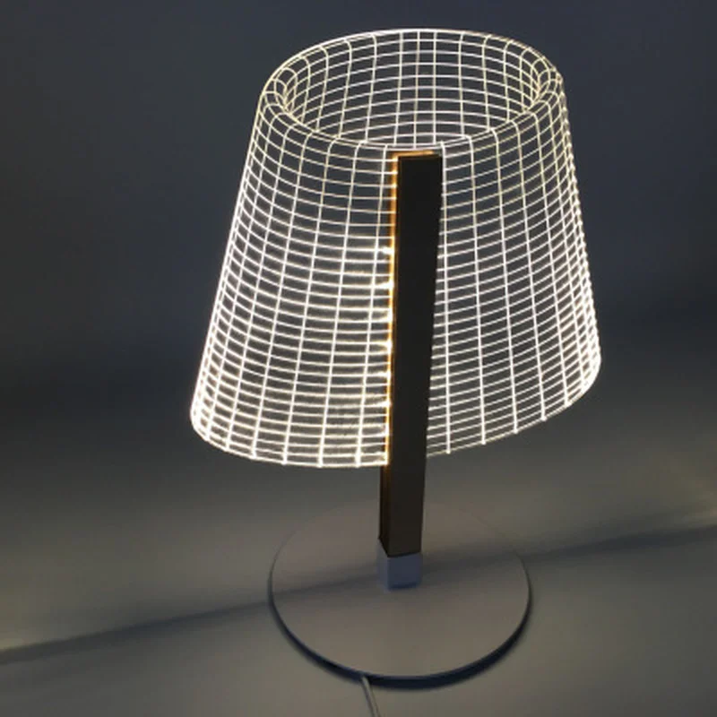 Светодиодная настольная лампа с 3D эффектом акриловый абажур деревянной