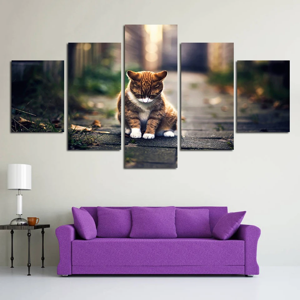 

Wall Art HD Prints Home Decoration 5 Pieces Animal Cat Canvas Painting Lovely Modular Pictures For Living Room Artwork Poster