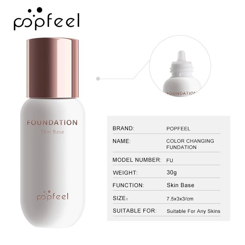 Popfeel 30ml Liquid Foundation Cream Concealer Makeup Color Changing Oil Control Matte Perfect Waterproof Primer |