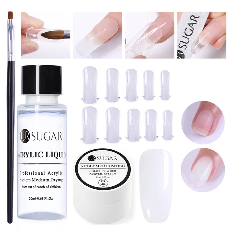 with brush2 Ur Sugar 20 г акриловый порошок кристалл полимер дизайн ногтей накладные кончики ногти художественный строитель розовый белый для маникюра полимерные инструменты - Цвет: with brush2