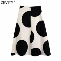 zevity women vintage polka dots print casual a line skirt faldas mujer female zipper fly side pocket chic midi vestidos qun867