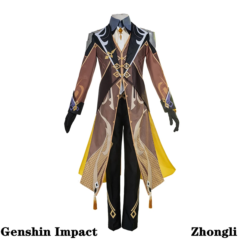 

Game Cosplay 2021 New Year Costume Genshin Impact Zhongli Clothes Jacket Shirt Pants Belt Gloves Accessories Set Anime Project