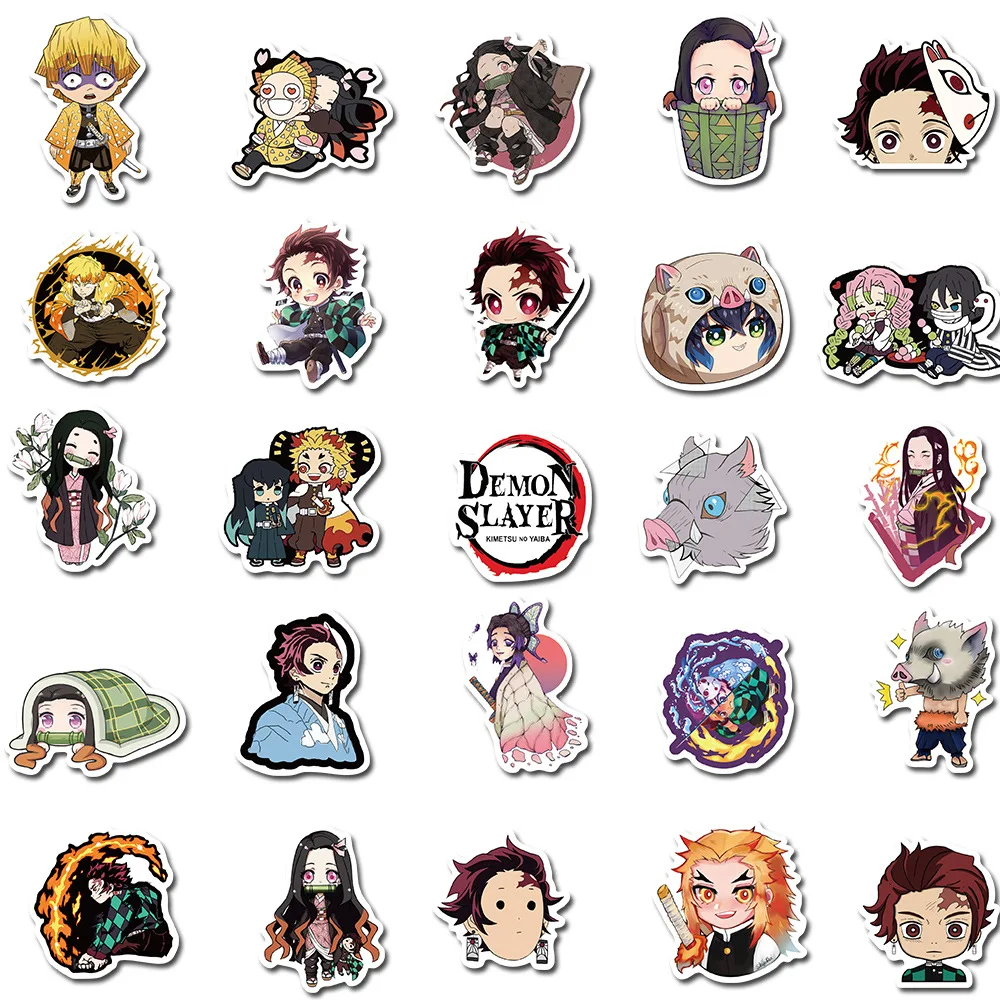 

50 Pcs Hot Japan Anime Kimetsu No Yaiba Stickers Decal Vinyl For Car Laptop Guitar Skateboard Demon Blade Slayer Kids Sticker
