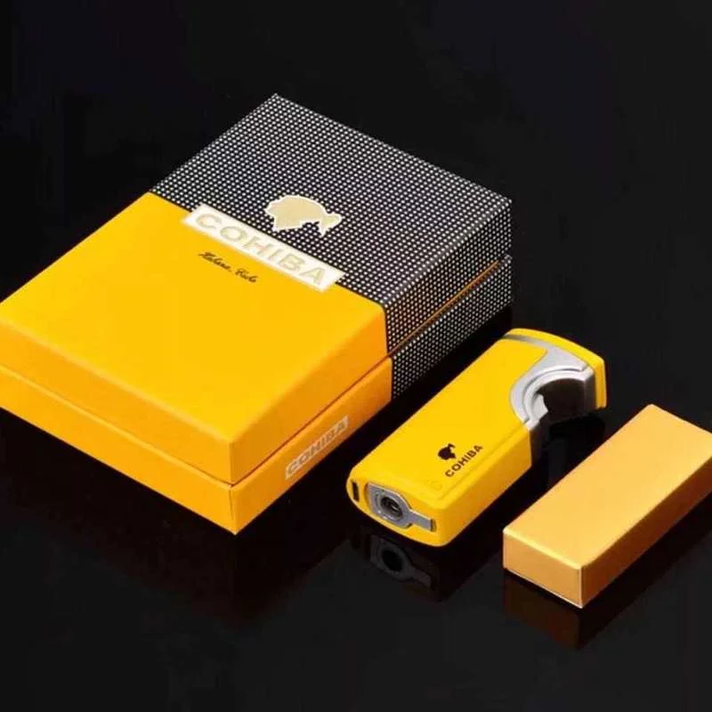 

COHIBA Electric USB Cigar Lighter Rechageble 3 Jet Metal Windproof Butane Gas Torch Lighters Stainless Steel