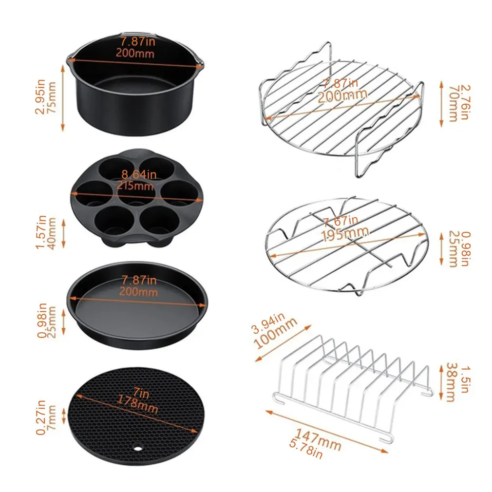 

12pcs/set Air Fryer Accessories Air Frying Pan Baking Basket Pizza Plate Grill Pot Mat Kitchen Barbecue Tool