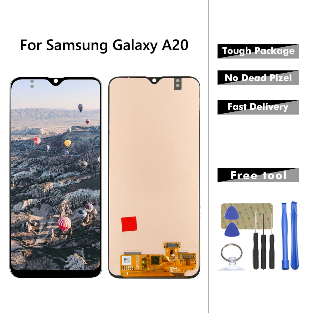 AMOLED / TFT для Samsung Galaxy A20 Lcd A205 A205F SM-A205F/DS ЖК-дисплей сенсорный экран дигитайзер в