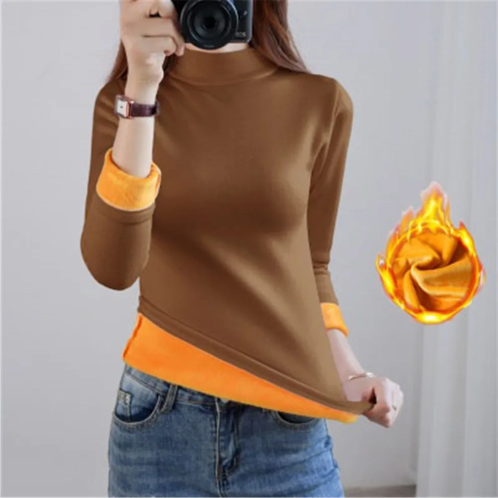 

SHZQ Plus Size M- 4XL Thick Warm Gold Velvet Underwear Tops Women Winter Long Sleeve High collar Thermal Body Bodysuit PZ2970