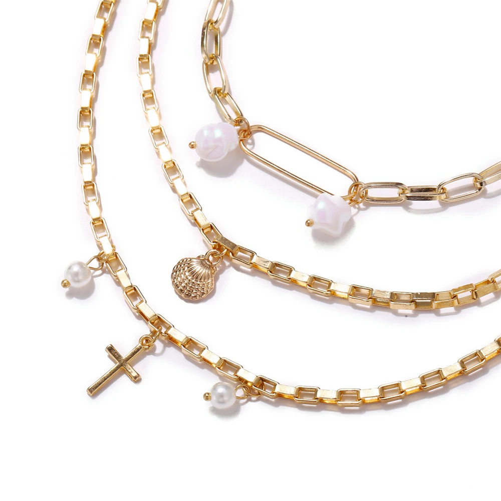 Женский многослойный браслет в стиле бохо винтажный с подвеской-крестом из