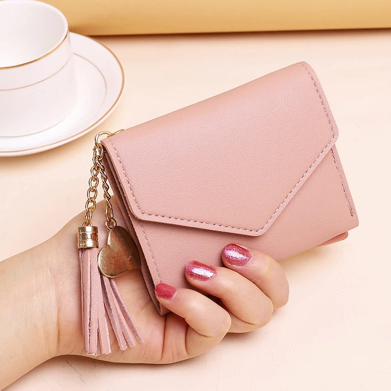

2021 Tassel Women Wallet Small Cute Wallet Women Short Leather Women Wallets Zipper Purses Portable Female Purse Clutch