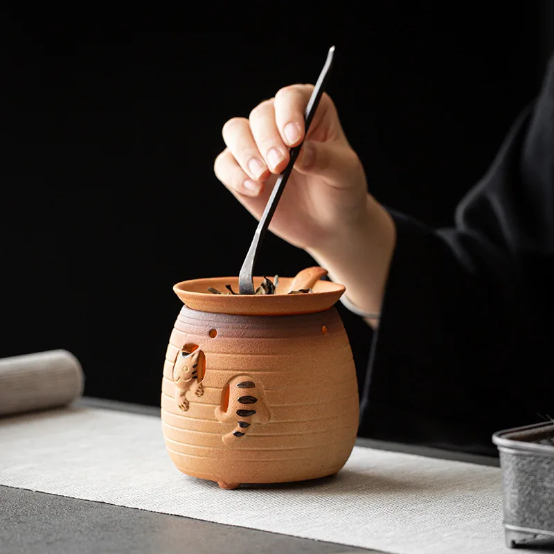 

Chinese Stoneware Cat Roasted Tea Stove Ceramic Roaster Waking Up Tea Device Incense Warming Baking Tea Candle Heating Base