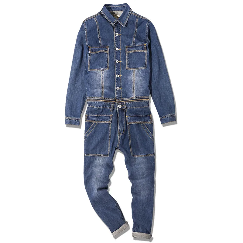 Мужской джинсовый комбинезон в японском ретро стиле со съемными инструментами
