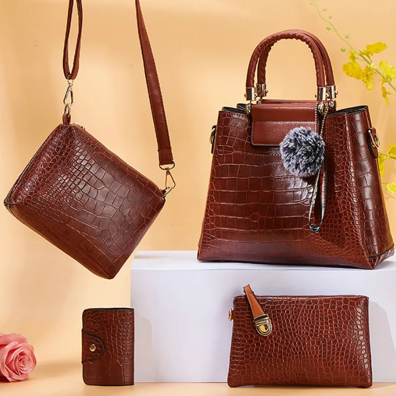 Новая модная женская сумочка комплект из 4 вещей композитная сумка искусственной