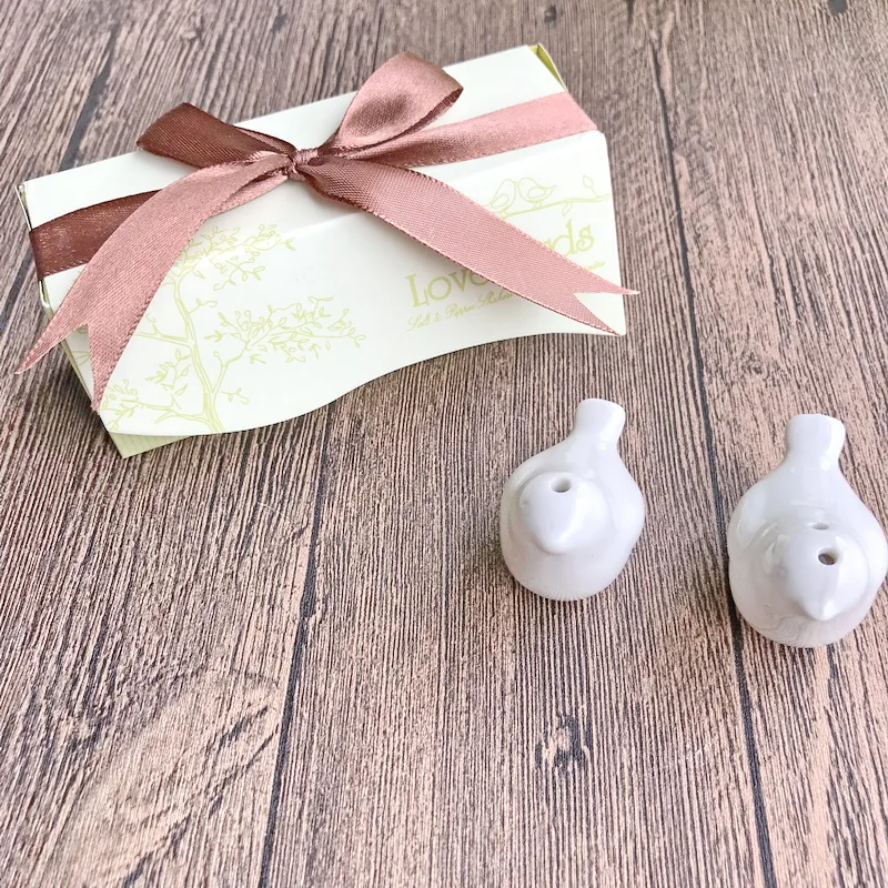 Brown Ribbon 8 компл./лот)+ любовь птицы в окно Солонка и перец шейкеры для предродовой вечеринки Свадебная вечеринка раздаточный материал для гостей - Цвет: Brown Ribbon