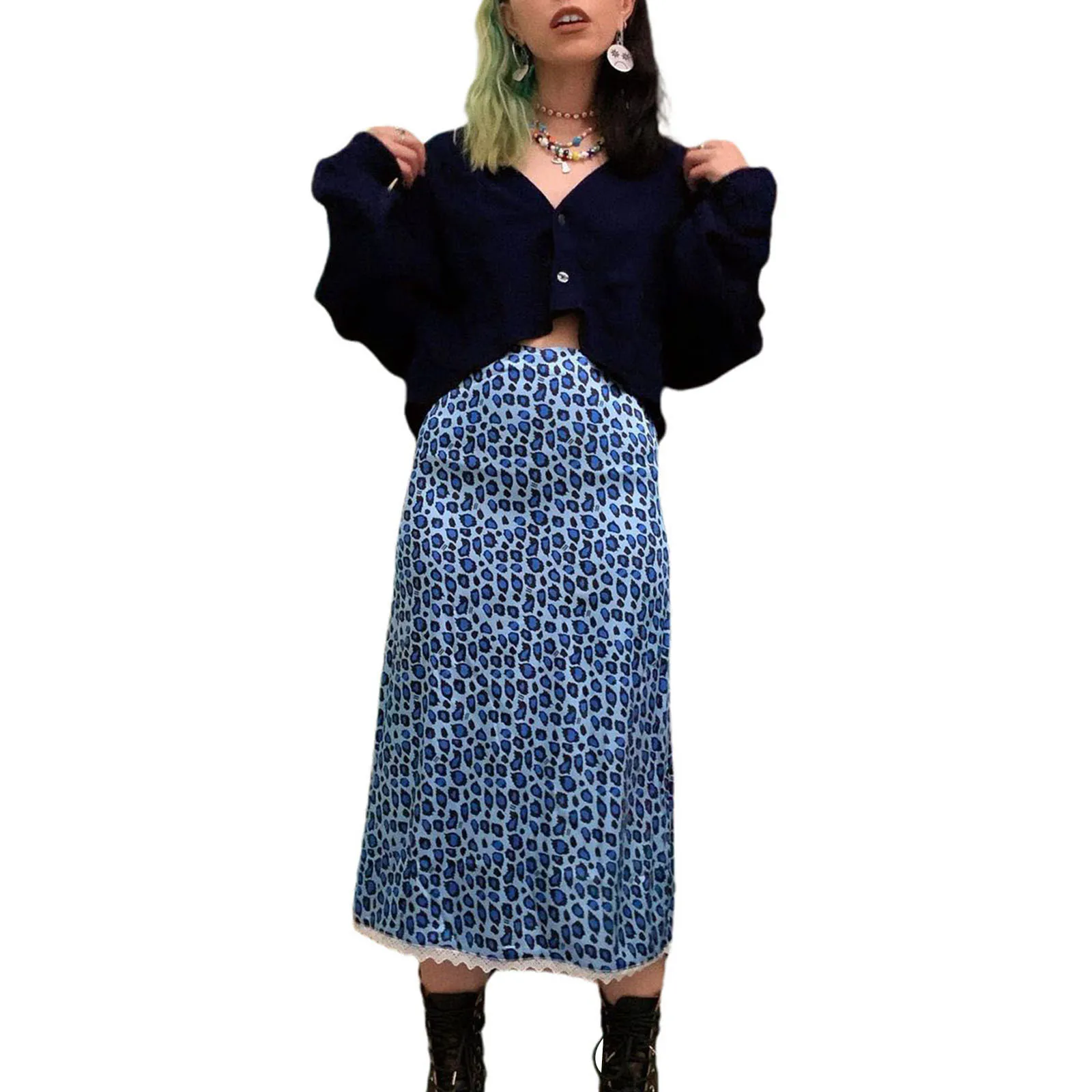 

Summer Women Skirt with Skull / Leopard Print High Waist Version Straight Design Skirt Clothing
