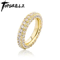 topgrillz new 3 row cz eternity gold ring bling iced out full micro pave cubic zirconia hip hop punk style jewelry for women