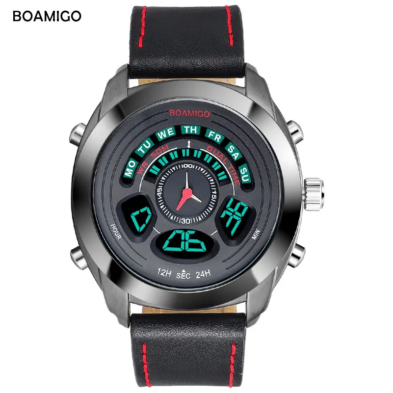 BOAMIGO Men Watch Sports Fashion Watch Waterproof Quartz Men Watch Mini Dial LED Digital Chronograph Multi Time Zone Relogio ycys led watch digital fashion cobra men s watch silicone iron man e dial sports wristwatches boy combat led resin strap black