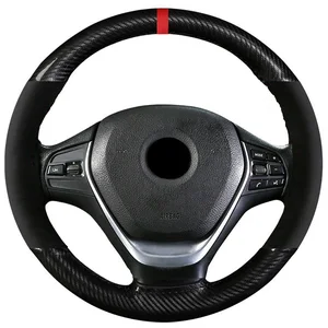 38cm15inch suedecrystal carbon fibe leather red mark auto car steering wheel cover braiding wheel cover with needle and thread free global shipping