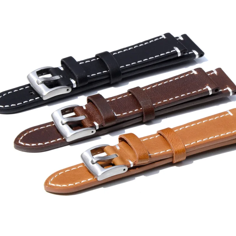 

Newest 18mm 20mm 22mm Genuine Leather Watchband Belt Manual Men Thick Brown Black Watch Band Strap Buckle Accessories