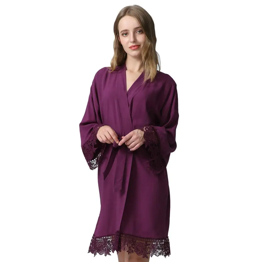 purple Owiter, Женский хлопковый кружевной халат из вискозы, халат для невесты и подружки невесты, одежда для сна, Свадебный халат для невесты, белый халат - Цвет: purple