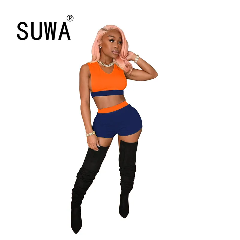 

Loungewear Women Two Piece Outfits Sleeveless Pullover Crop Tops Tunic High Waist Skinny Biker Shorts Sports Sets Clothes