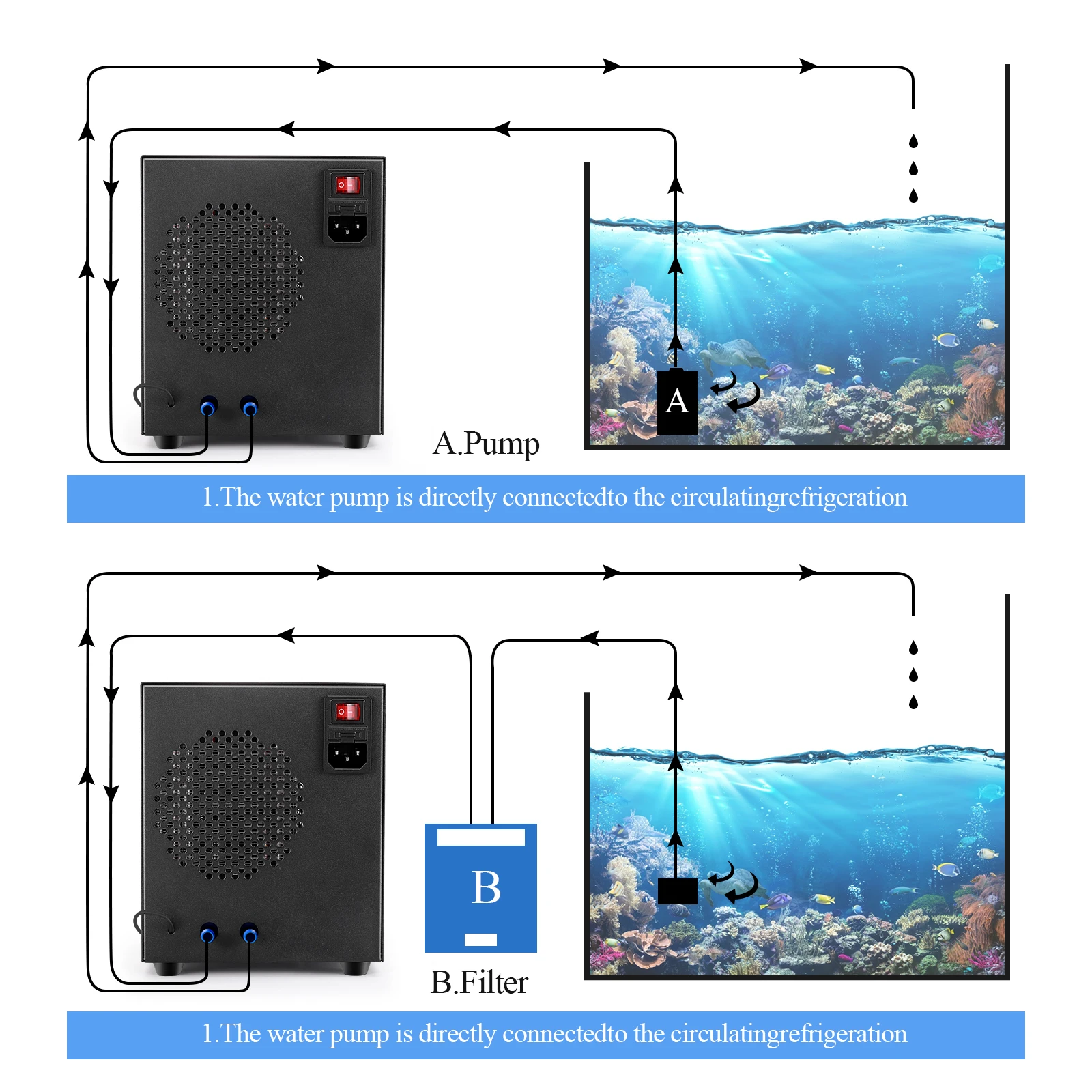 Sistema de calentador de tanque de peces, Enfriador de agua de 60L, 10-40 , ajuste de temperatura constante y silencioso, cr&iacute;a de camarones y peces en el hogar-4