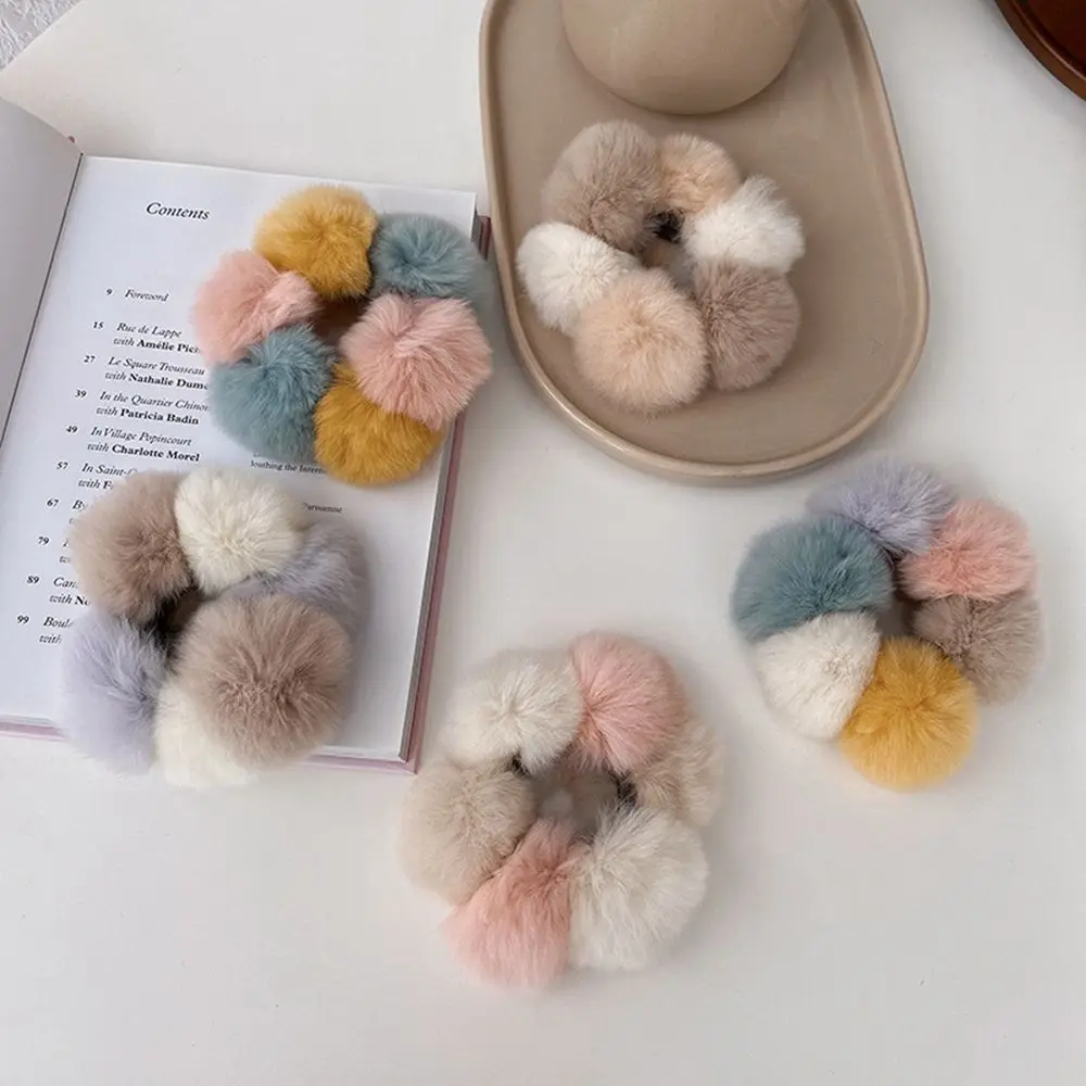 

Korean version Plush Ball Hair Ring Female Pompom Hair Tie Fashion Hair Rope Cute Ponytail Head Rope Sweet Girl Hair Accessories