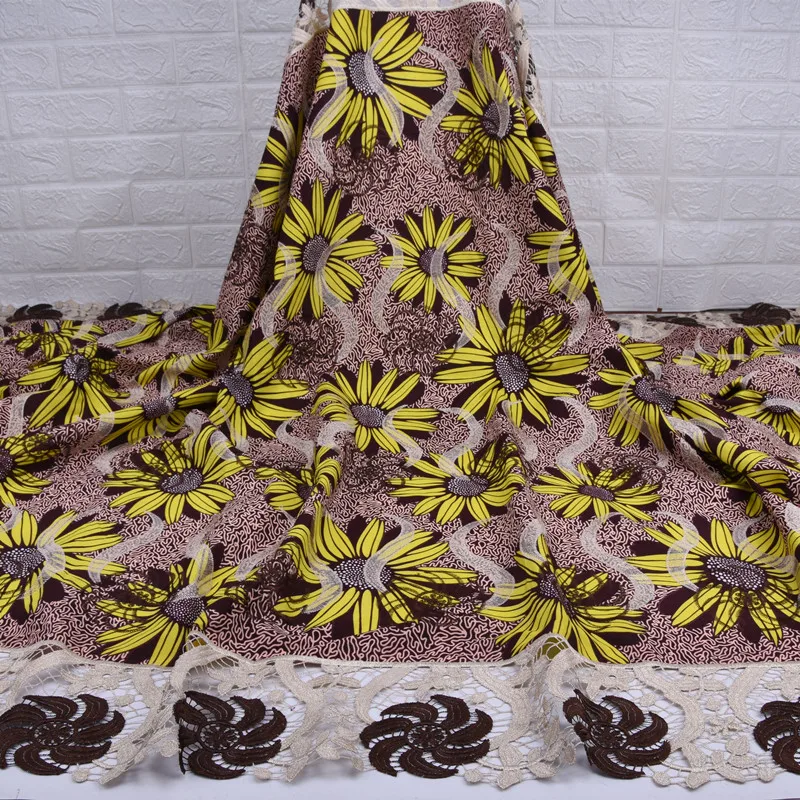 New Nigerian Printing Styles Wax Guipure Lace Fabric Embroidered Material Wax Cord Lace Fabric A1295