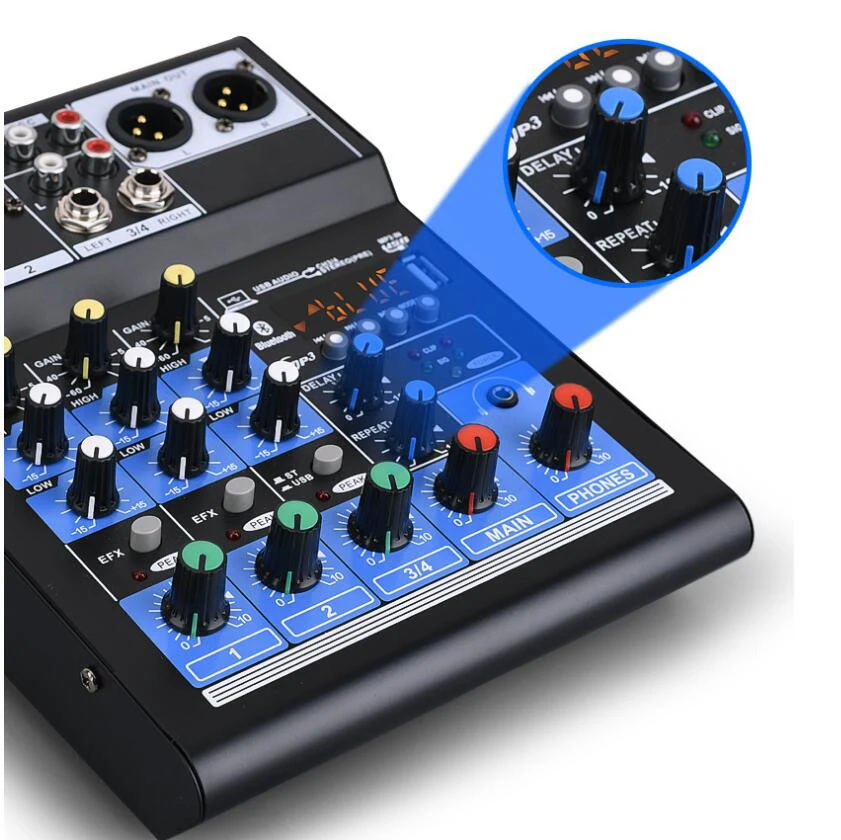 Профессиональный звуковой микшер 4 канала включающим в себя гарнитуру блютус и