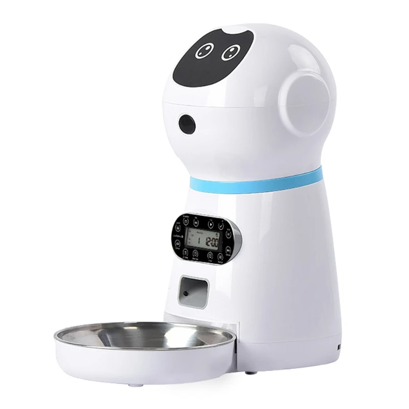 

Smart Dog Food Dispenser Cute Robot with LCD Screen Timer Voice Record Cat Pet Supplies Gift for Pet Owner Easy to Use