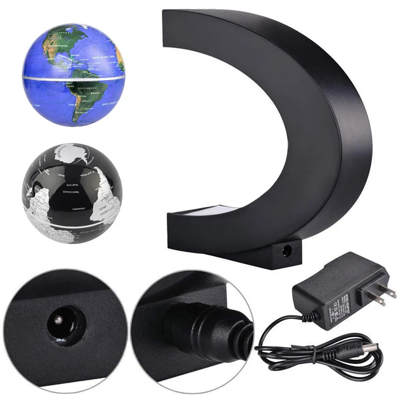 

C shape Black Blue LED World Map Decor Home Electronic Magnetic Levitation Floating Globe Antigravity LED Light Gift Decoration