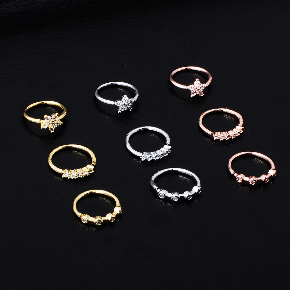 

1Pcs 0.8*8mm Crystal Zircon Nose Piercing Body Jewelry Part Nose Hoop Nostril Nose Ring Tiny Flower Helix Cartilage Tragus Ring