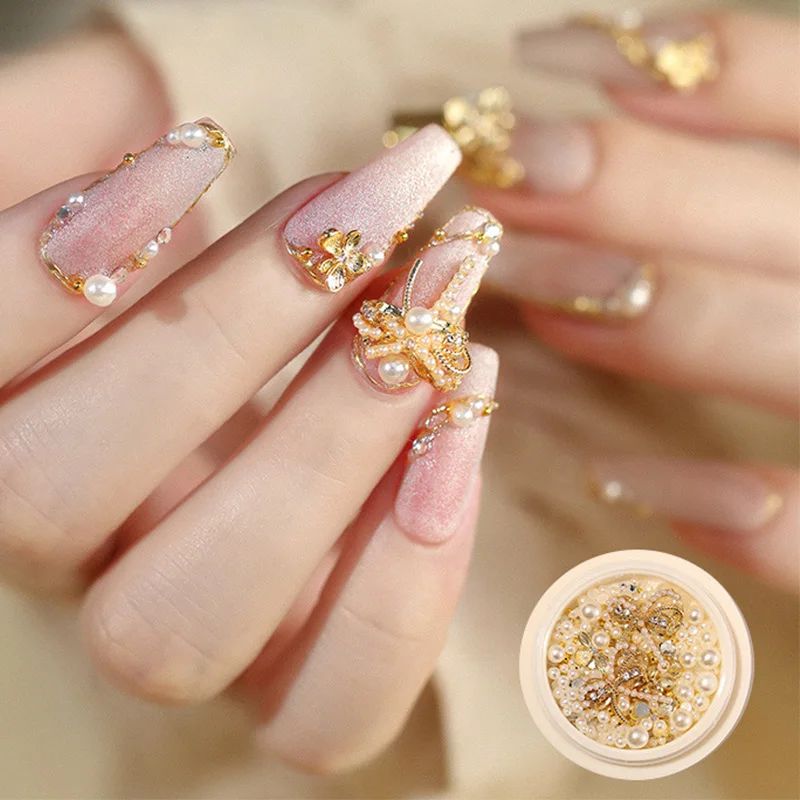 

Bowknot Pearl Nail Decorations Nail Base Glue Solid Magic Mirror Powder Nail Accessories DIY Design Nail Art Tools